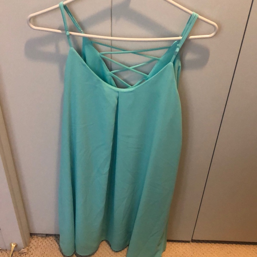 Summery teal slip dress.